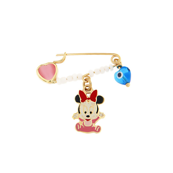 Παιδική παραμάνα με την Minnie,μπλε ματάκι χάντρα και καρδούλα σε κίτρινο χρυσό 14 καράτια