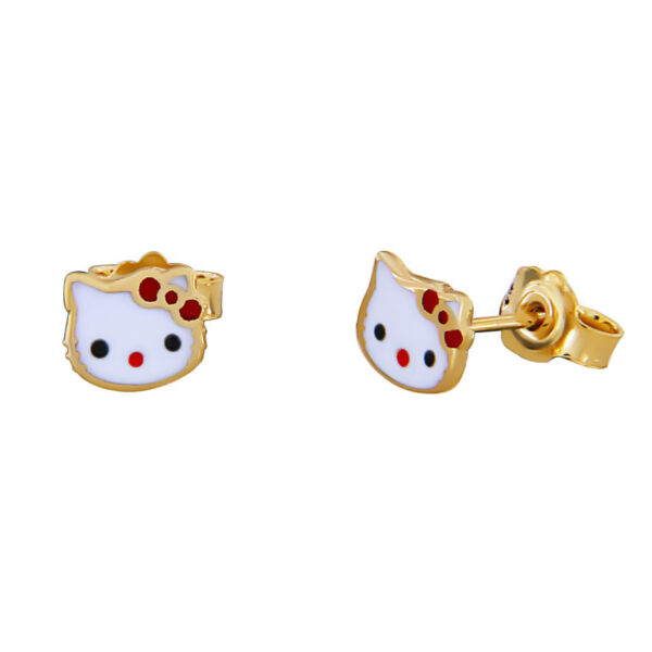 Παιδικά σκουλαρίκια hello kitty με σμάλτο καρφωτό κούμπωμα 9 καράτια χρυσό