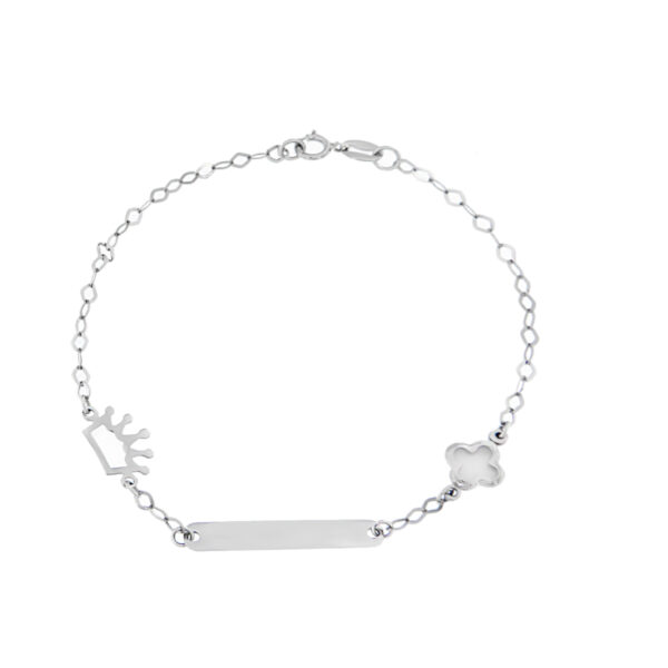 Ταυτότητα παιδική με κορώνα και σταυρό van cleef σε λευκό χρυσό 9 καράτια